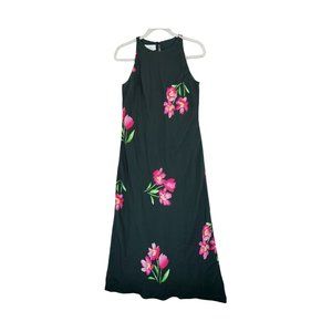 Vintage‎ Maggy London Dress Womens 6 Black Floral Sleeveless Maxi RN 58142